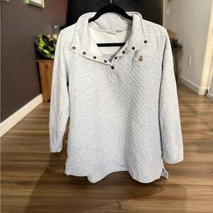 Gray Quilted Pullover with Button Accents
